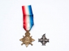 Memorial Cross (issued to mothers of Canadian soldiers who died in World War I) and 1914 – 15 Star (awarded to British/Canadian soldiers who were in an active theatre of war between 5 August 1914 and December 1915. Many Canadians in the 1st and 2nd Contingent received this medal. Both of these medals are named to 6688 Pte. James Heather of Chatham who enlisted in the 1 st Battalion in September 1914 and went overseas with the 1st Contingent. He was killed in 1916. Heather’s father and brother (both named Samuel) were also killed in the war. (Front)