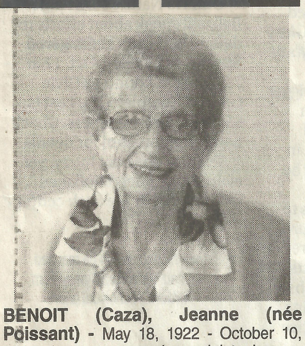 Benoit, (Caza) Jeanne (Nee Poissant)