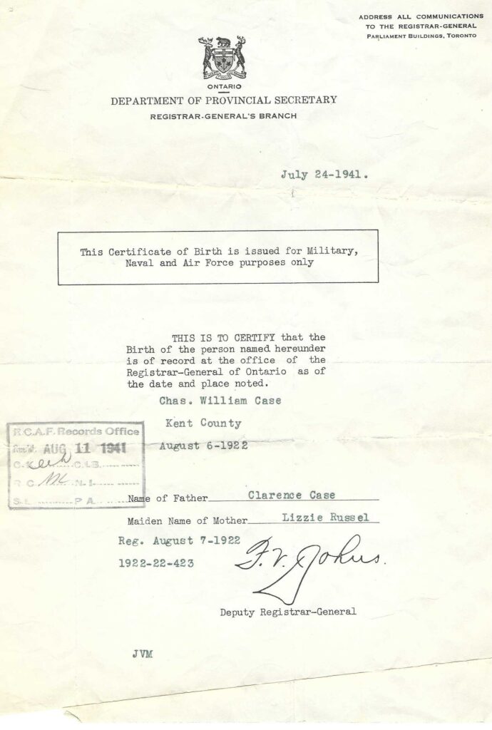 Charles William Case Birth Certificate