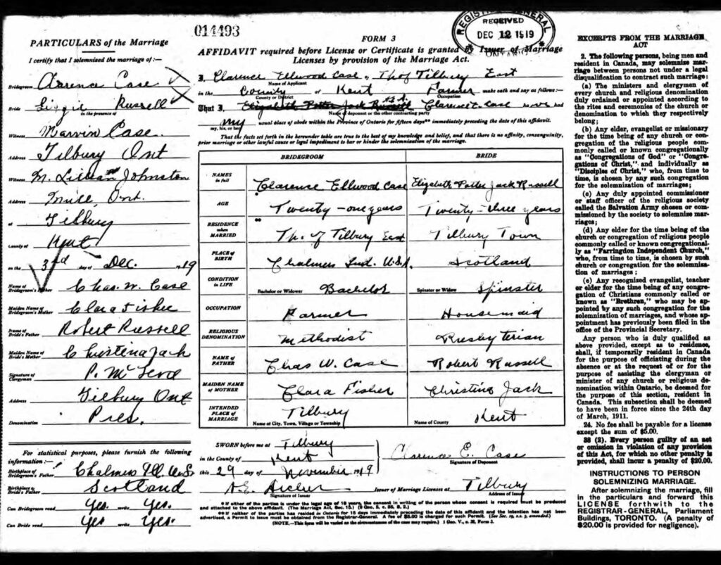 Clarence Case Marriage