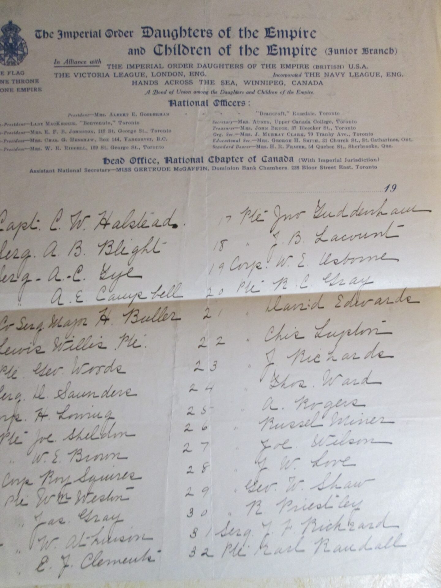 Kent Chapter soldiers list 1915